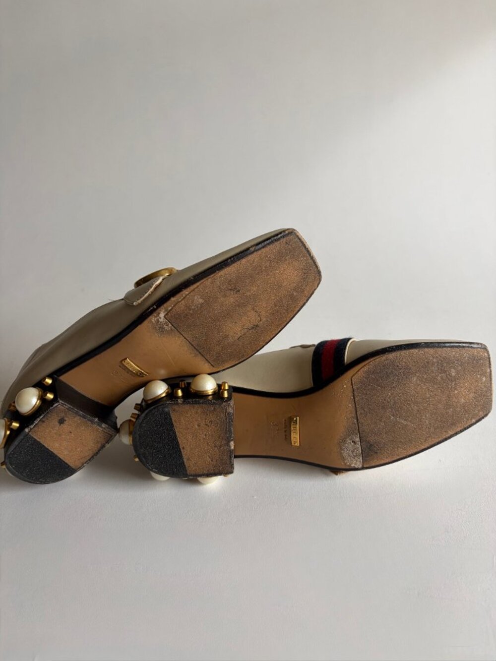 GUCCI PEYTON LEATHER PEARL HEELS MARMONT GG LOAFERS - Picture 11 of 11